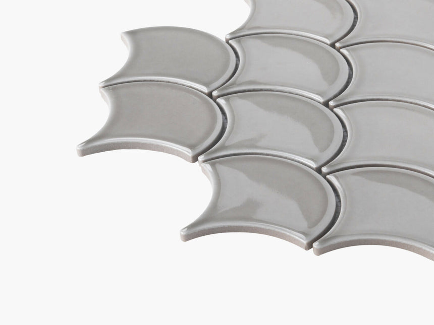 Porcelain Mosaic Fish Scale 95mm Glossy Light Grey Porcelain Mosaic Tilemall