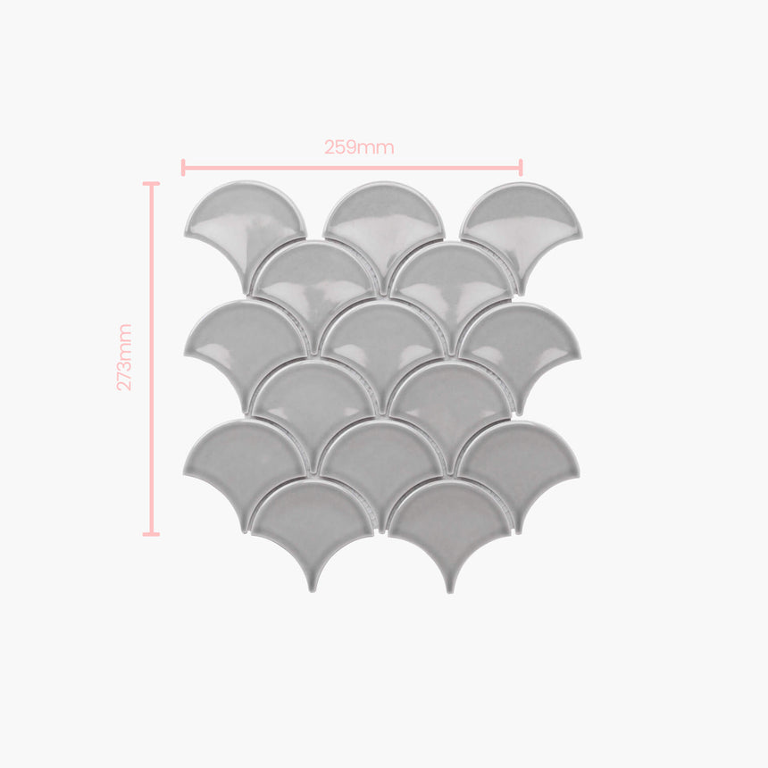 Porcelain Mosaic Fish Scale 95mm Glossy Light Grey Porcelain Mosaic Tilemall