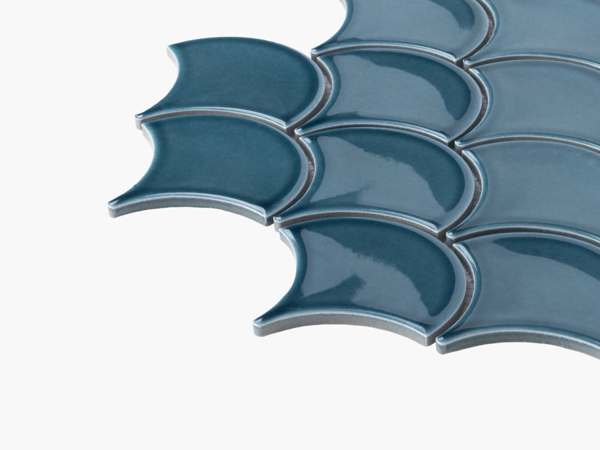 Porcelain Mosaic Fish Scale 95mm Glossy Marina Blue Porcelain Mosaic Tilemall