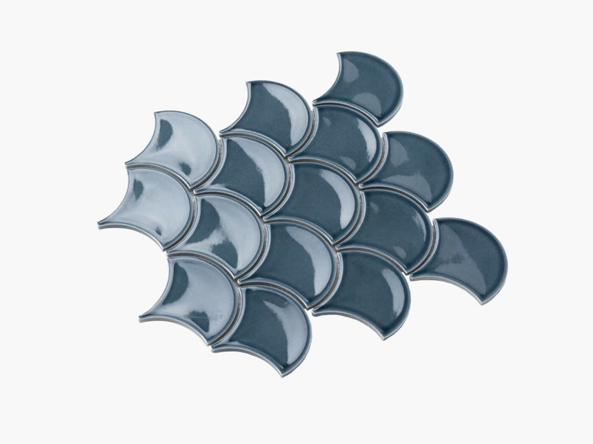 Porcelain Mosaic Fish Scale 95mm Glossy Marina Blue Porcelain Mosaic Tilemall