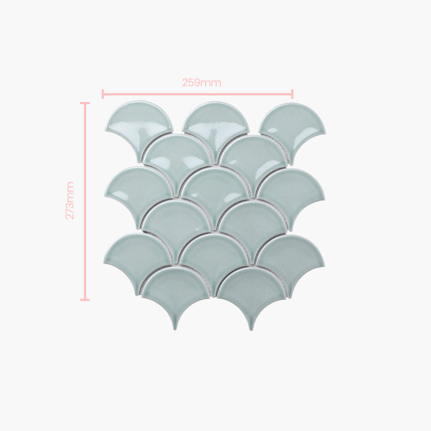Porcelain Mosaic Fish Scale 95mm Glossy Sky Blue Porcelain Mosaic Tilemall