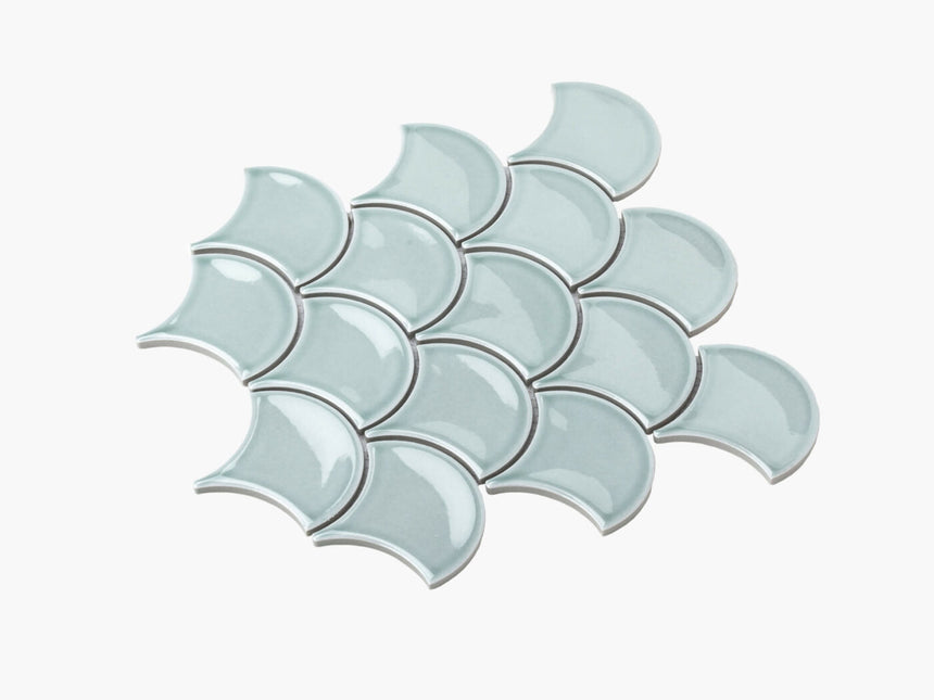 Porcelain Mosaic Fish Scale 95mm Glossy Sky Blue Porcelain Mosaic Tilemall