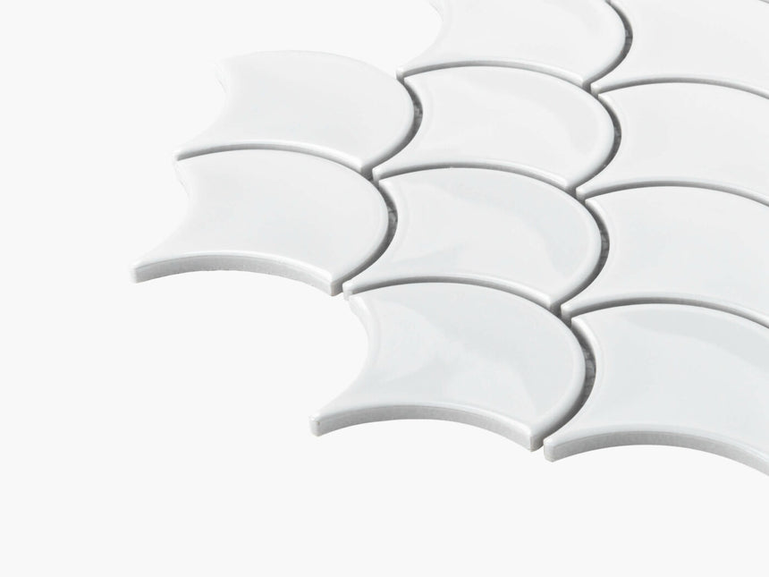 Porcelain Mosaic Fish Scale 95mm Glossy White Porcelain Mosaic Tilemall