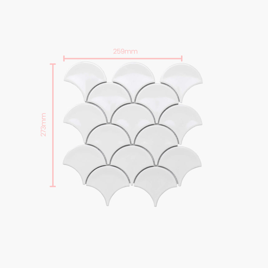 Porcelain Mosaic Fish Scale 95mm Glossy White Porcelain Mosaic Tilemall