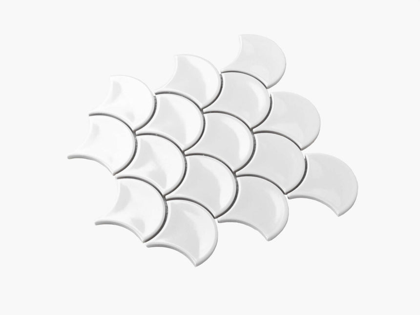 Porcelain Mosaic Fish Scale 95mm Glossy White Porcelain Mosaic Tilemall