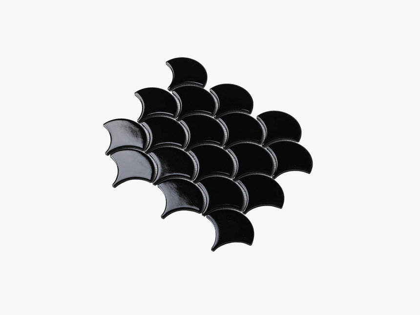 Porcelain Mosaic Fish Scale 75mm Gloss Black Porcelain Mosaic Tilemall