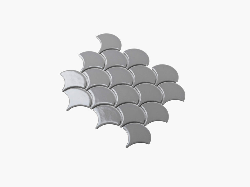 Porcelain Mosaic Fish Scale 75mm Gloss Grey Porcelain Mosaic Tilemall