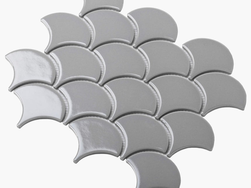 Porcelain Mosaic Fish Scale 75mm Gloss Grey Porcelain Mosaic Tilemall