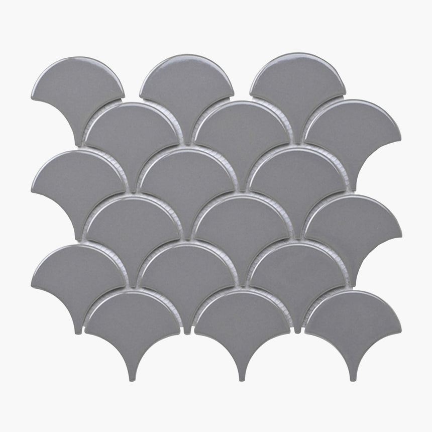 Porcelain Mosaic Fish Scale 75mm Gloss Grey Porcelain Mosaic Tilemall