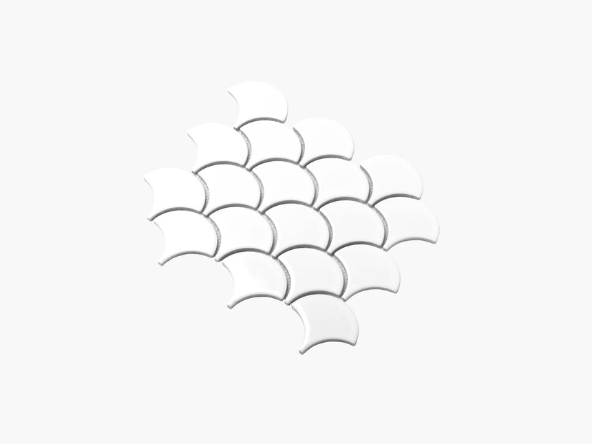 Porcelain Mosaic Fish Scale 75mm Gloss White Porcelain Mosaic Tilemall