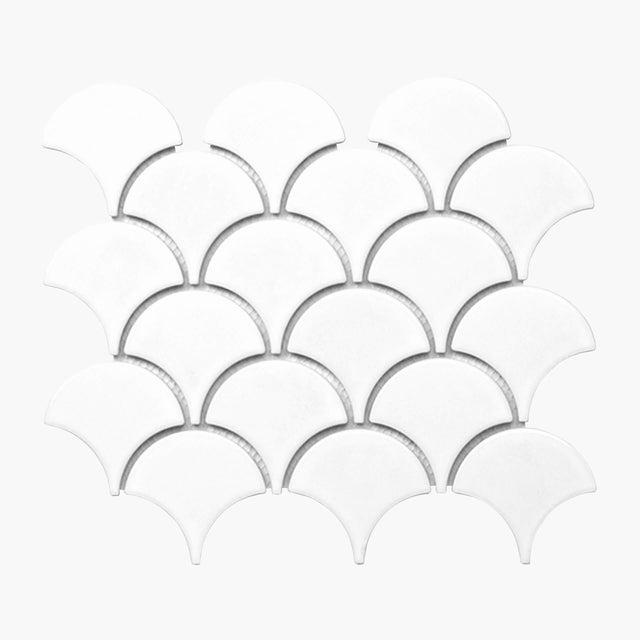 Porcelain Mosaic Fish Scale 75mm Gloss White Porcelain Mosaic Tilemall