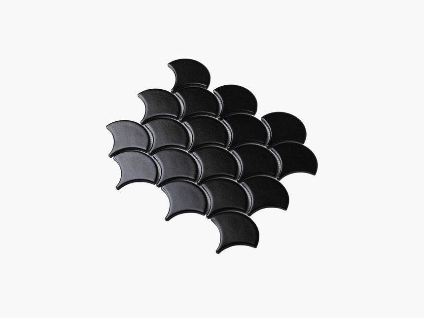 Porcelain Mosaic Fish Scale 75mm Matt Black Porcelain Mosaic Tilemall