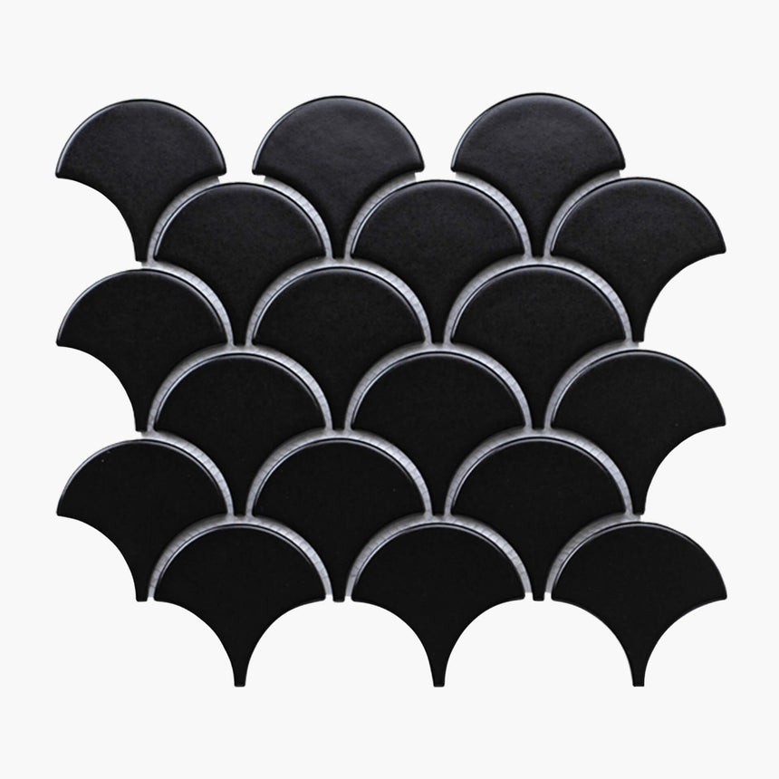 Porcelain Mosaic Fish Scale 75mm Matt Black Porcelain Mosaic Tilemall
