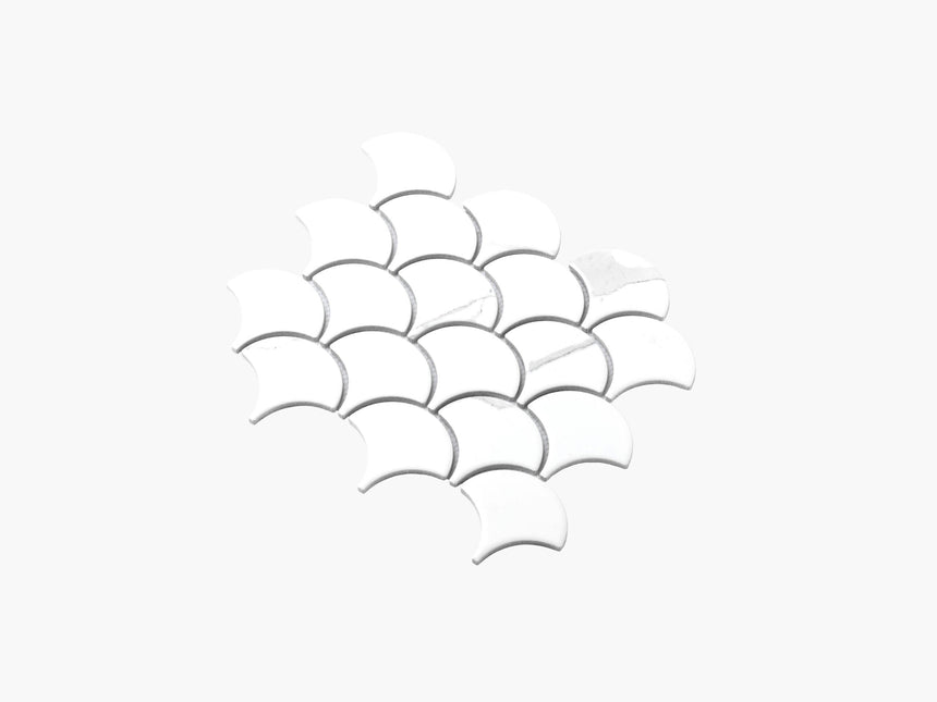 Porcelain Mosaic Fish Scale 75mm Matt Carrara Porcelain Mosaic Tilemall