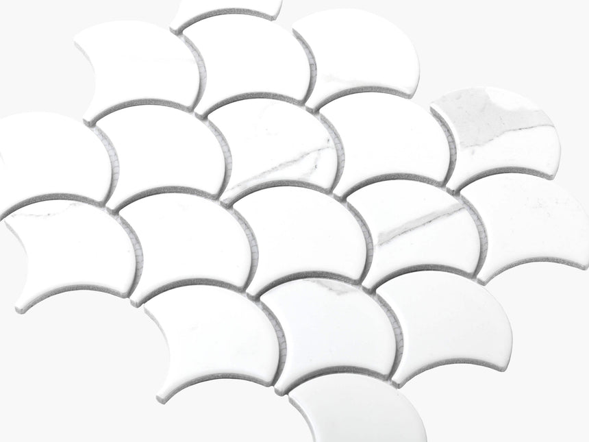 Porcelain Mosaic Fish Scale 75mm Matt Carrara Porcelain Mosaic Tilemall