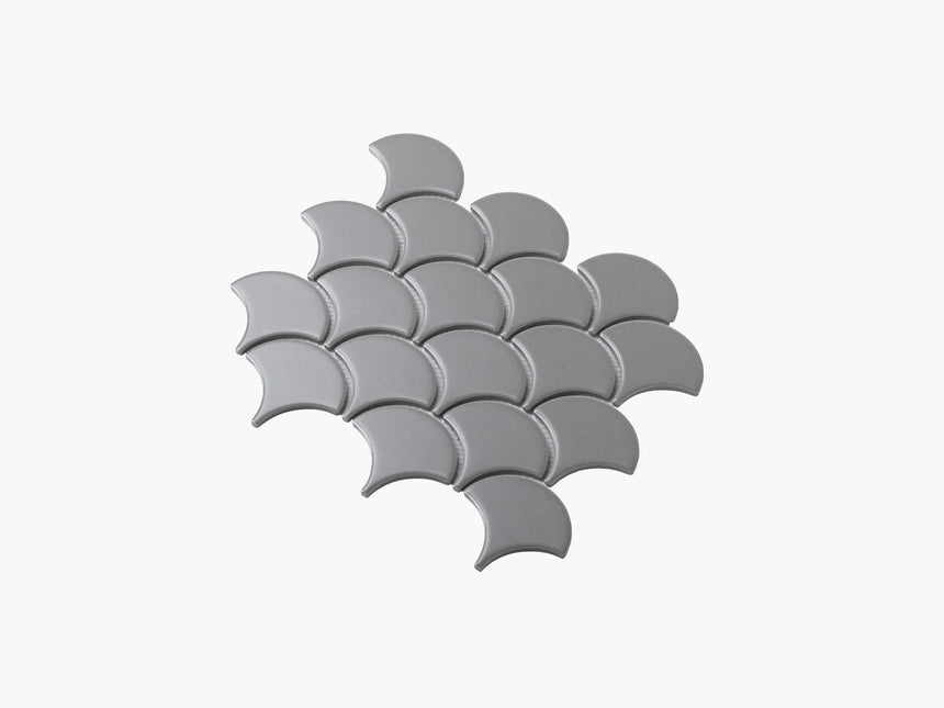 Porcelain Mosaic Fish Scale 75mm Matt Grey Porcelain Mosaic Tilemall