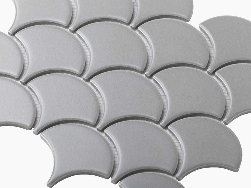 Porcelain Mosaic Fish Scale 75mm Matt Grey Porcelain Mosaic Tilemall