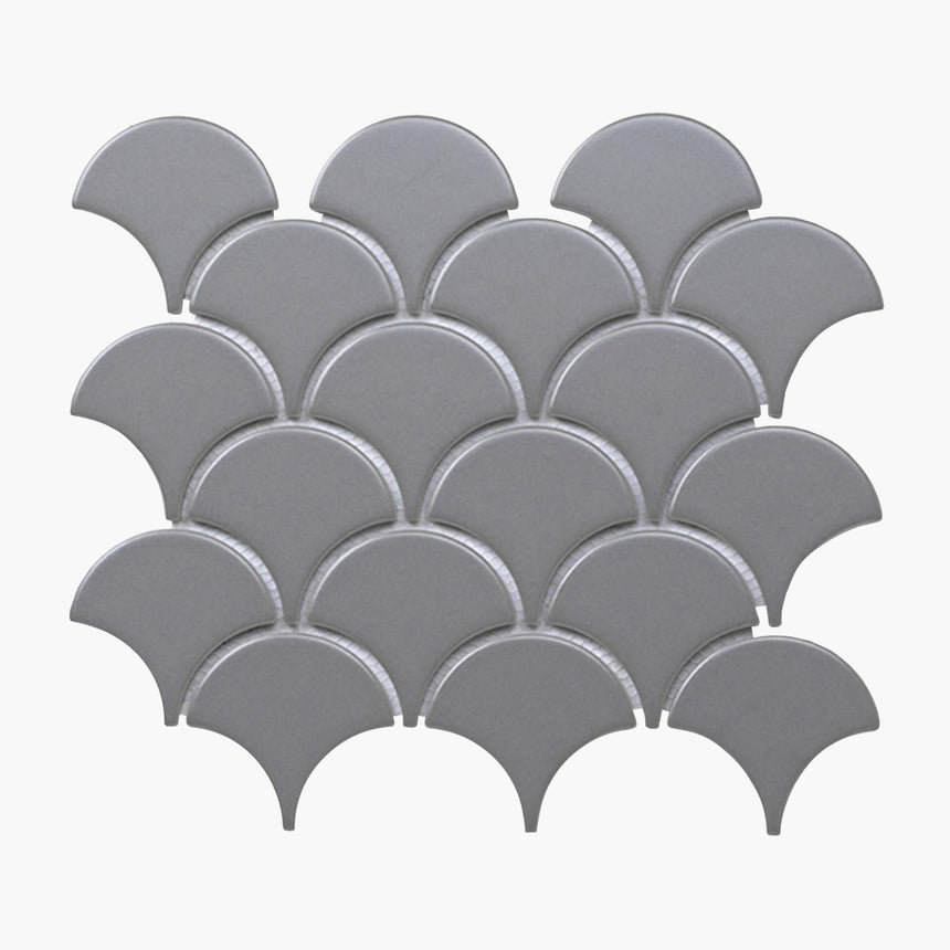 Porcelain Mosaic Fish Scale 75mm Matt Grey Porcelain Mosaic Tilemall