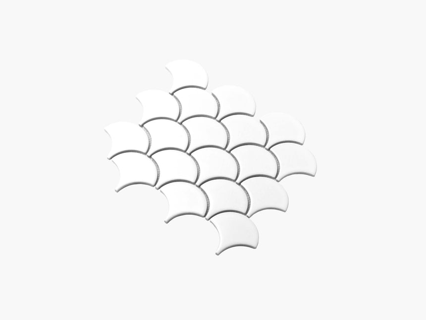 Porcelain Mosaic Fish Scale 75mm Matt White Porcelain Mosaic Tilemall