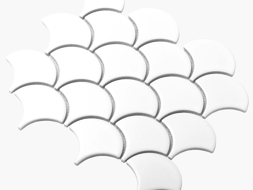 Porcelain Mosaic Fish Scale 75mm Matt White Porcelain Mosaic Tilemall