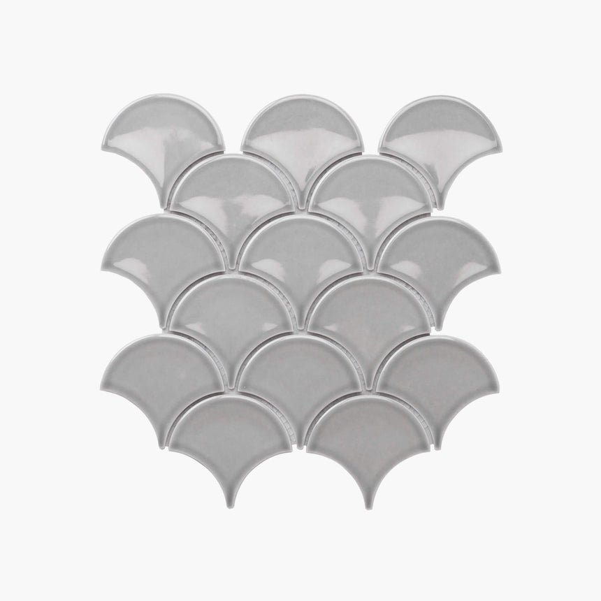 Porcelain Mosaic Fish Scale 95mm Glossy Light Grey Porcelain Mosaic Tilemall