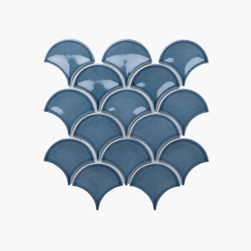 Porcelain Mosaic Fish Scale 95mm Glossy Marina Blue Porcelain Mosaic Tilemall