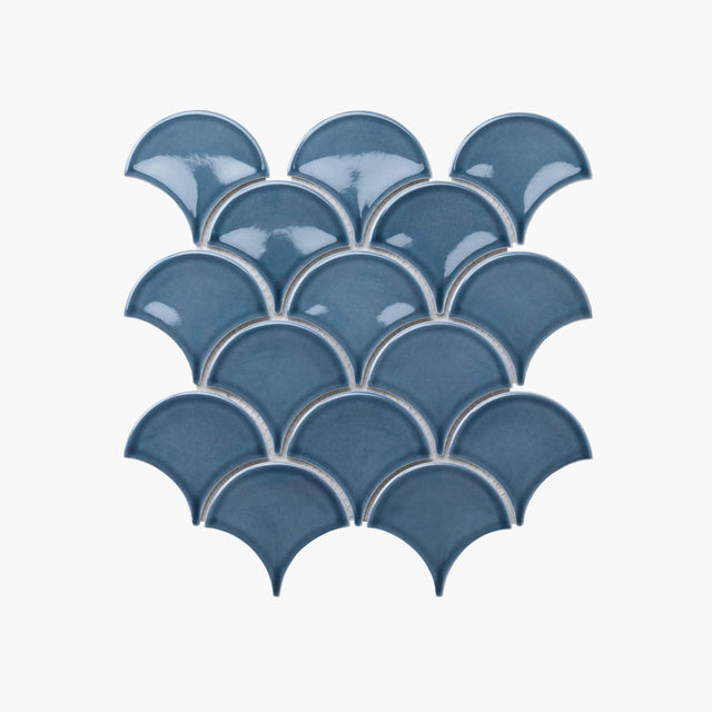 Porcelain Mosaic Fish Scale 95mm Glossy Marina Blue Sample Sample Tilemall