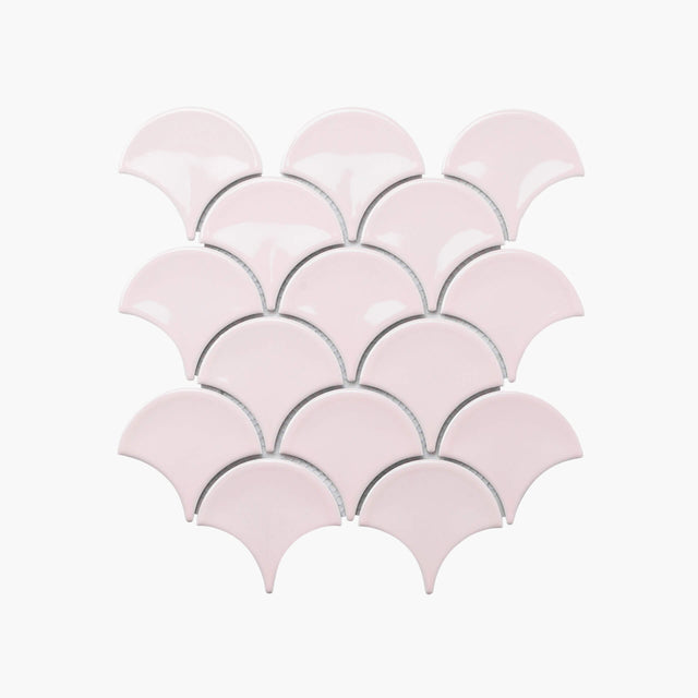 Porcelain Mosaic Fish Scale 95mm Glossy Pink Porcelain Mosaic Tilemall