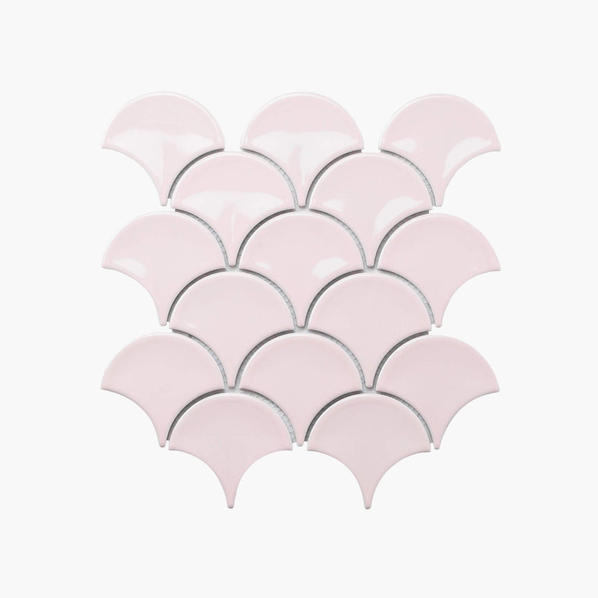 Porcelain Mosaic Fish Scale 95mm Glossy Pink Porcelain Mosaic Tilemall