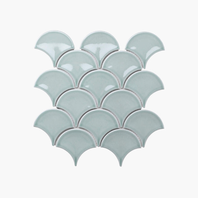 Porcelain Mosaic Fish Scale 95mm Glossy Sky Blue Porcelain Mosaic Tilemall