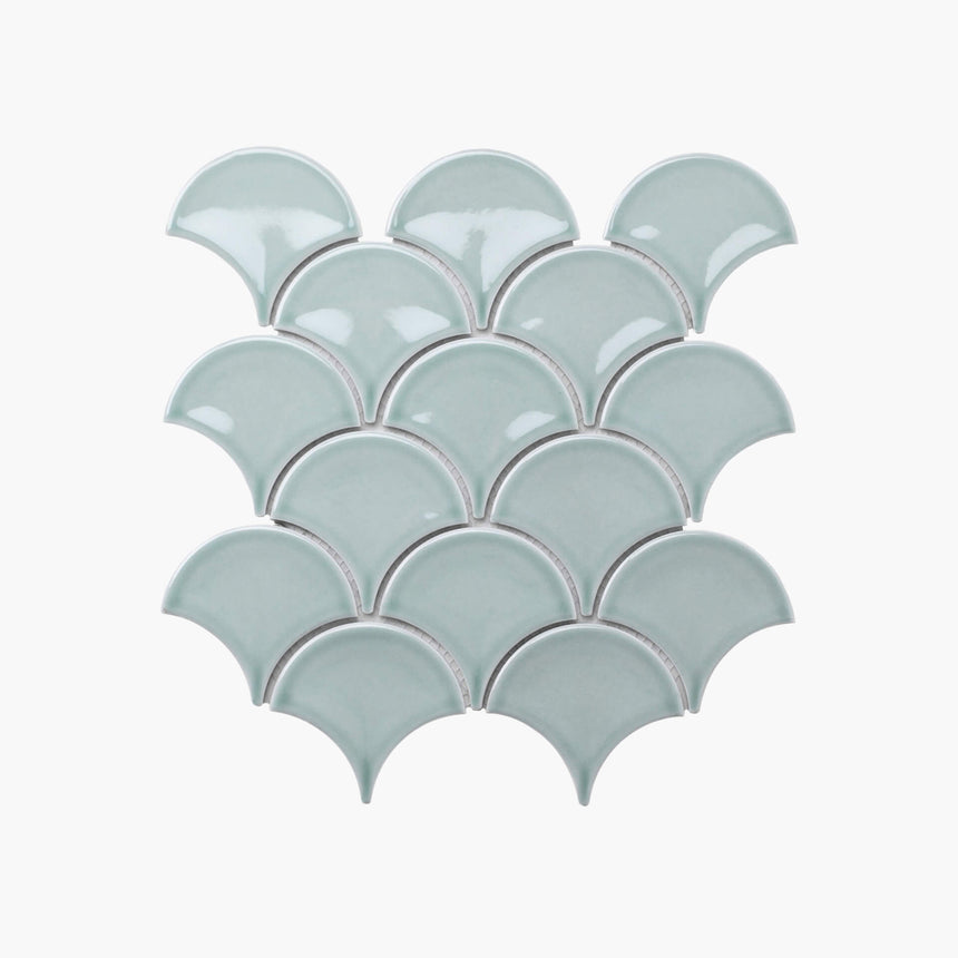 Porcelain Mosaic Fish Scale 95mm Glossy Sky Blue Porcelain Mosaic Tilemall
