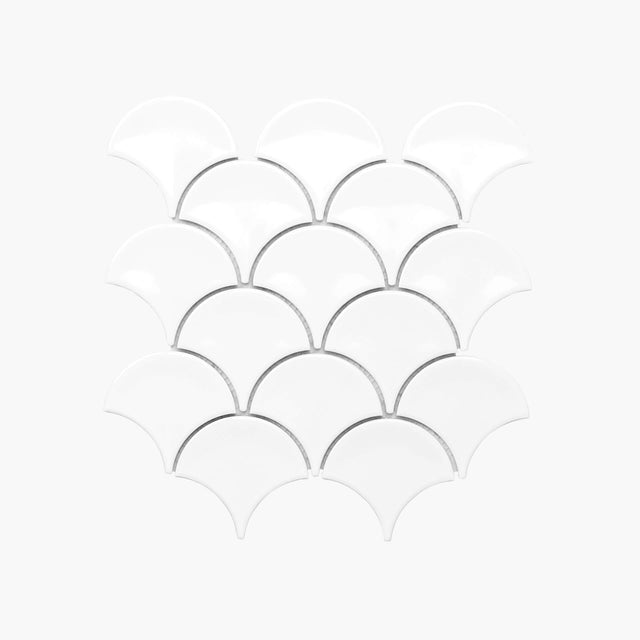 Porcelain Mosaic Fish Scale 95mm Glossy White Porcelain Mosaic Tilemall