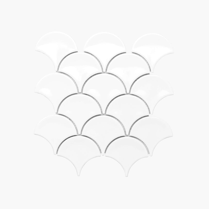 Porcelain Mosaic Fish Scale 95mm Glossy White Porcelain Mosaic Tilemall