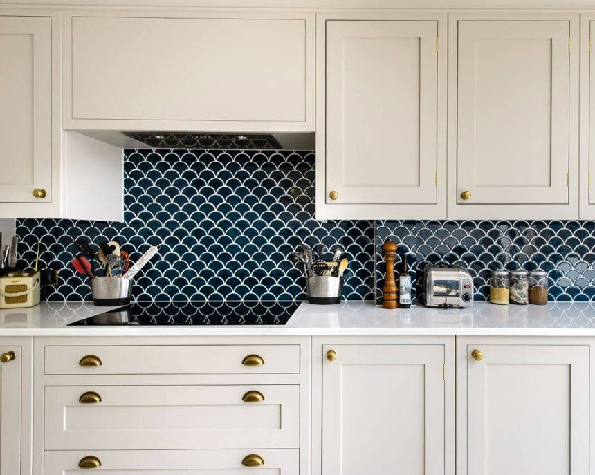 Porcelain Mosaic Fish Scale 95mm Glossy Marina Blue Porcelain Mosaic Tilemall