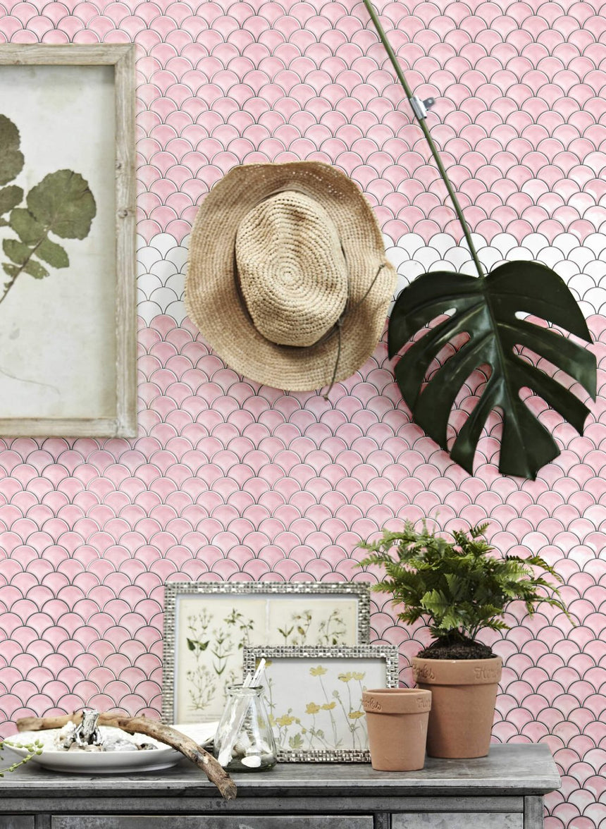 Porcelain Mosaic Fish Scale 95mm Glossy Pink Porcelain Mosaic Tilemall
