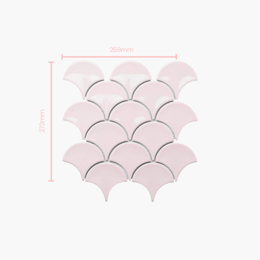 Porcelain Mosaic Fish Scale 95mm Glossy Pink Porcelain Mosaic Tilemall