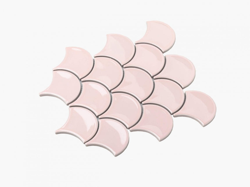 Porcelain Mosaic Fish Scale 95mm Glossy Pink Porcelain Mosaic Tilemall
