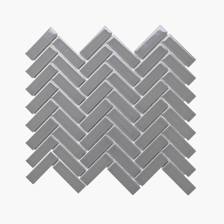Porcelain Mosaic Herringbone 25x75 Gloss Grey Porcelain Mosaic Tilemall