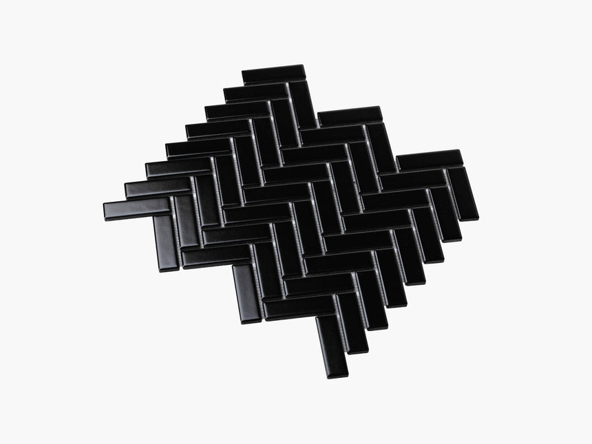 Porcelain Mosaic Herringbone 25x75 Matt Black Porcelain Mosaic Tilemall