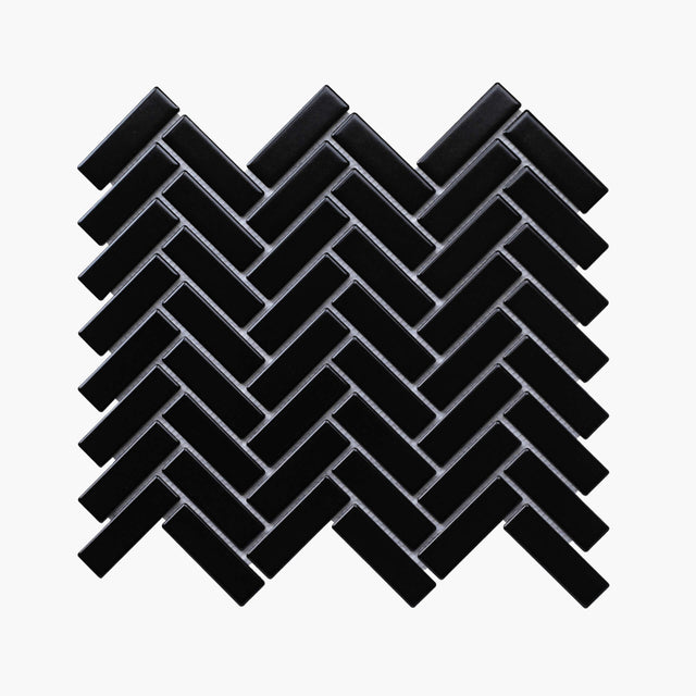Porcelain Mosaic Herringbone 25x75 Matt Black Porcelain Mosaic Tilemall