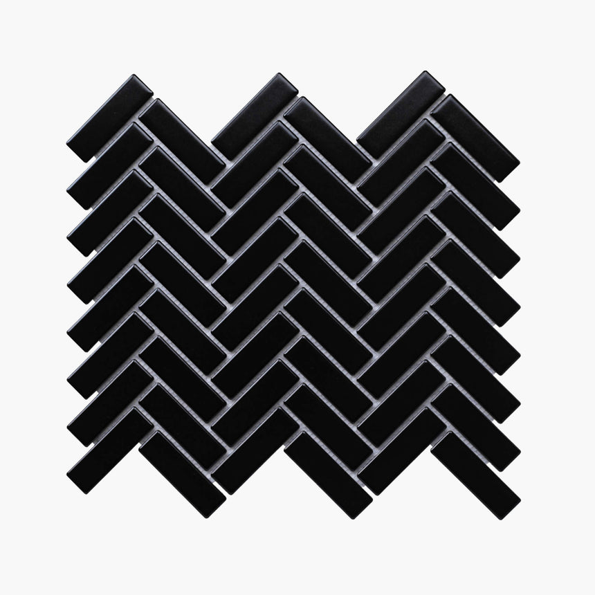 Porcelain Mosaic Herringbone 25x75 Matt Black Porcelain Mosaic Tilemall