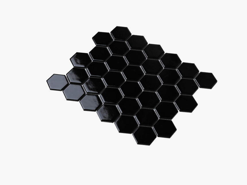 Porcelain Mosaic Hexagon 51x59 Gloss Black Porcelain Mosaic Tilemall