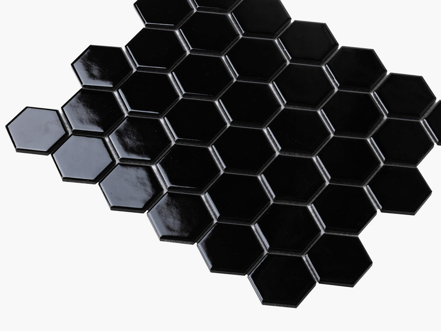 Porcelain Mosaic Hexagon 51x59 Gloss Black Porcelain Mosaic Tilemall