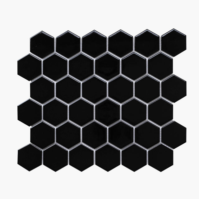 Porcelain Mosaic Hexagon 51x59 Gloss Black Porcelain Mosaic Tilemall