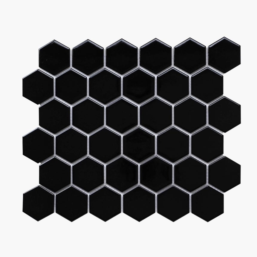 Porcelain Mosaic Hexagon 51x59 Gloss Black Porcelain Mosaic Tilemall