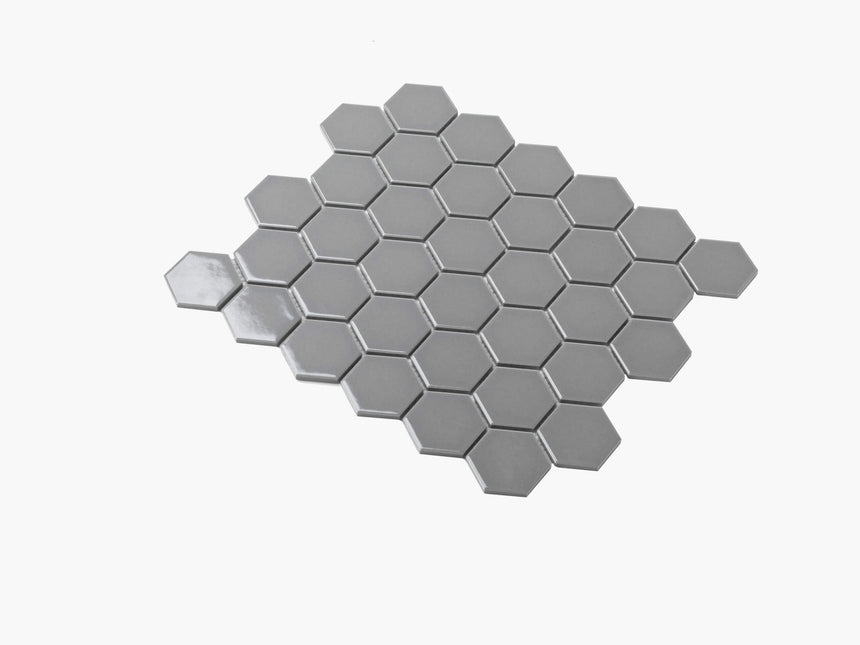 Porcelain Mosaic Hexagon 51x59 Gloss Grey Porcelain Mosaic Tilemall