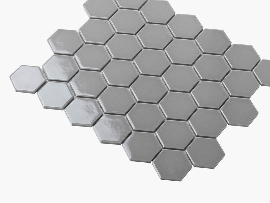 Porcelain Mosaic Hexagon 51x59 Gloss Grey Porcelain Mosaic Tilemall