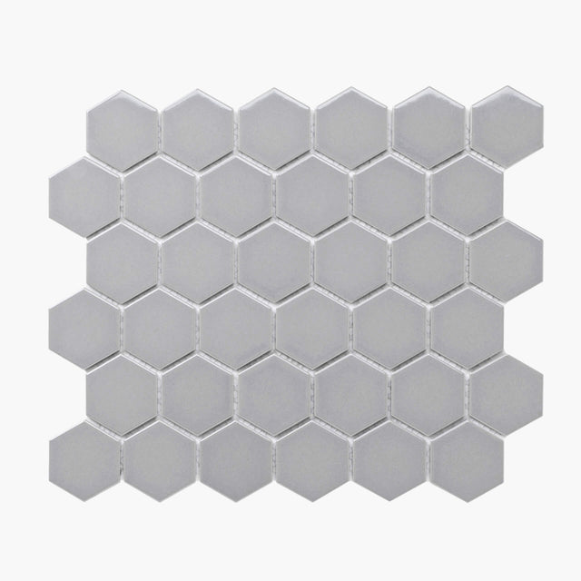 Porcelain Mosaic Hexagon 51x59 Gloss Grey Porcelain Mosaic Tilemall