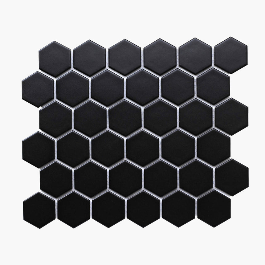 Porcelain Mosaic Hexagon 51x59 Matt Black Porcelain Mosaic Tilemall