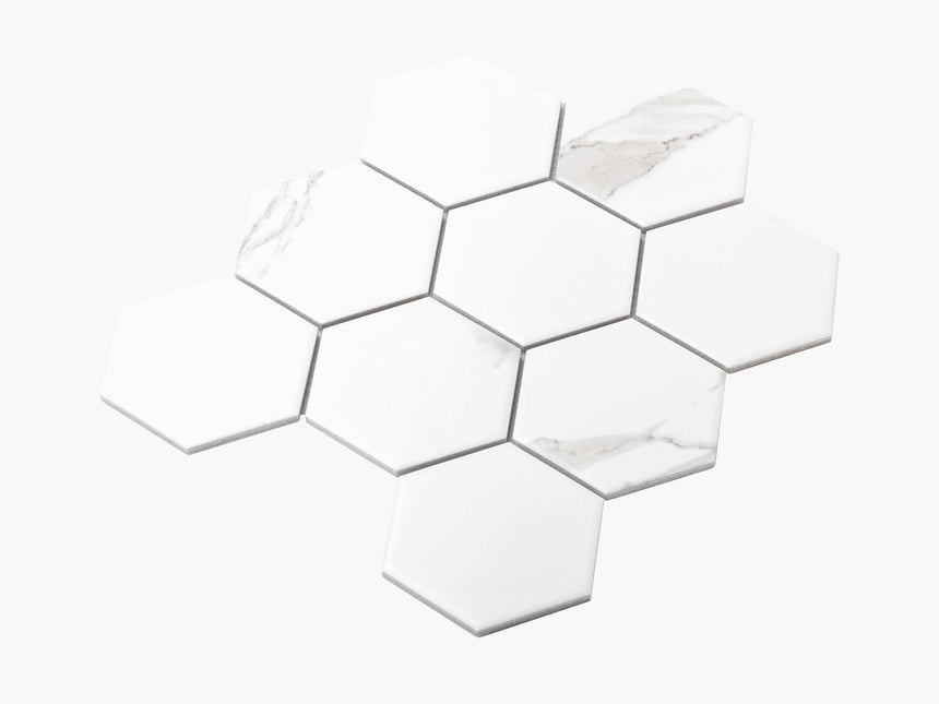 Porcelain Mosaic Hexagon 95x110 Matt Carrara Porcelain Mosaic Tilemall